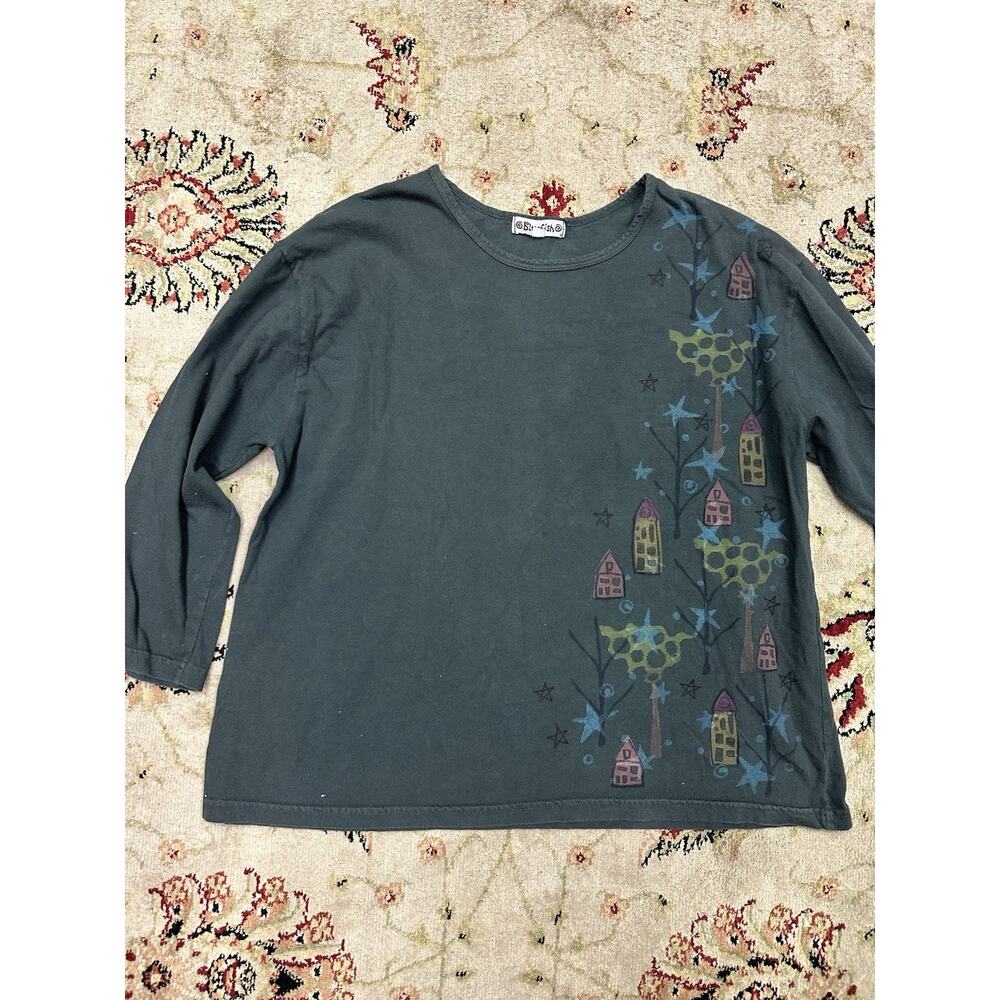 Blue Fish Clothing Top Size 0 Purple Key Print Long Sleeve Tunic USA Made Artsy